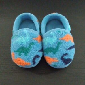 Kids Dinosaur Patterned Blue and Orange Slippers